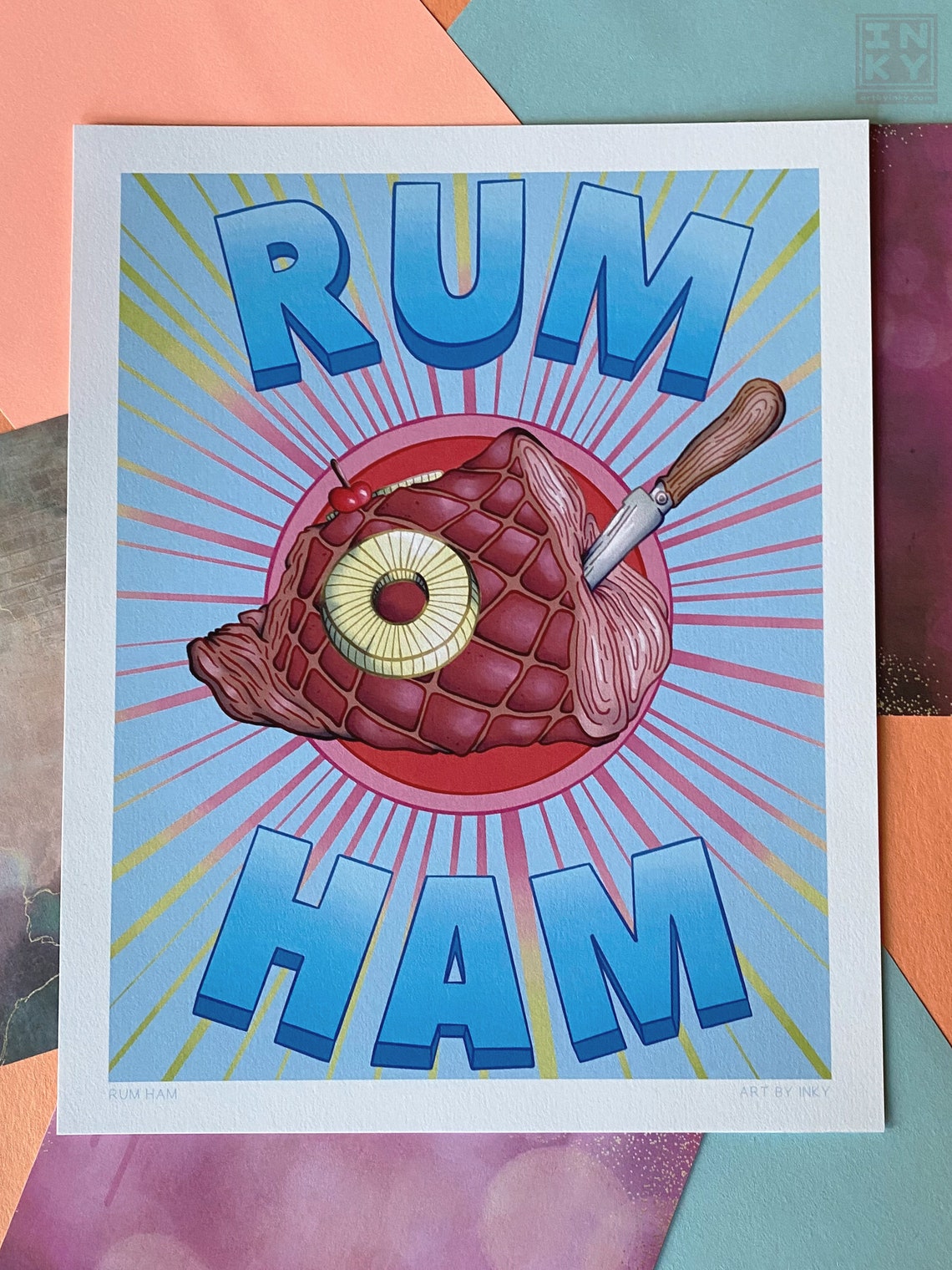 Buy Rum Ham Art Print 8 X 10 Inches Colorful Food Illustration Online