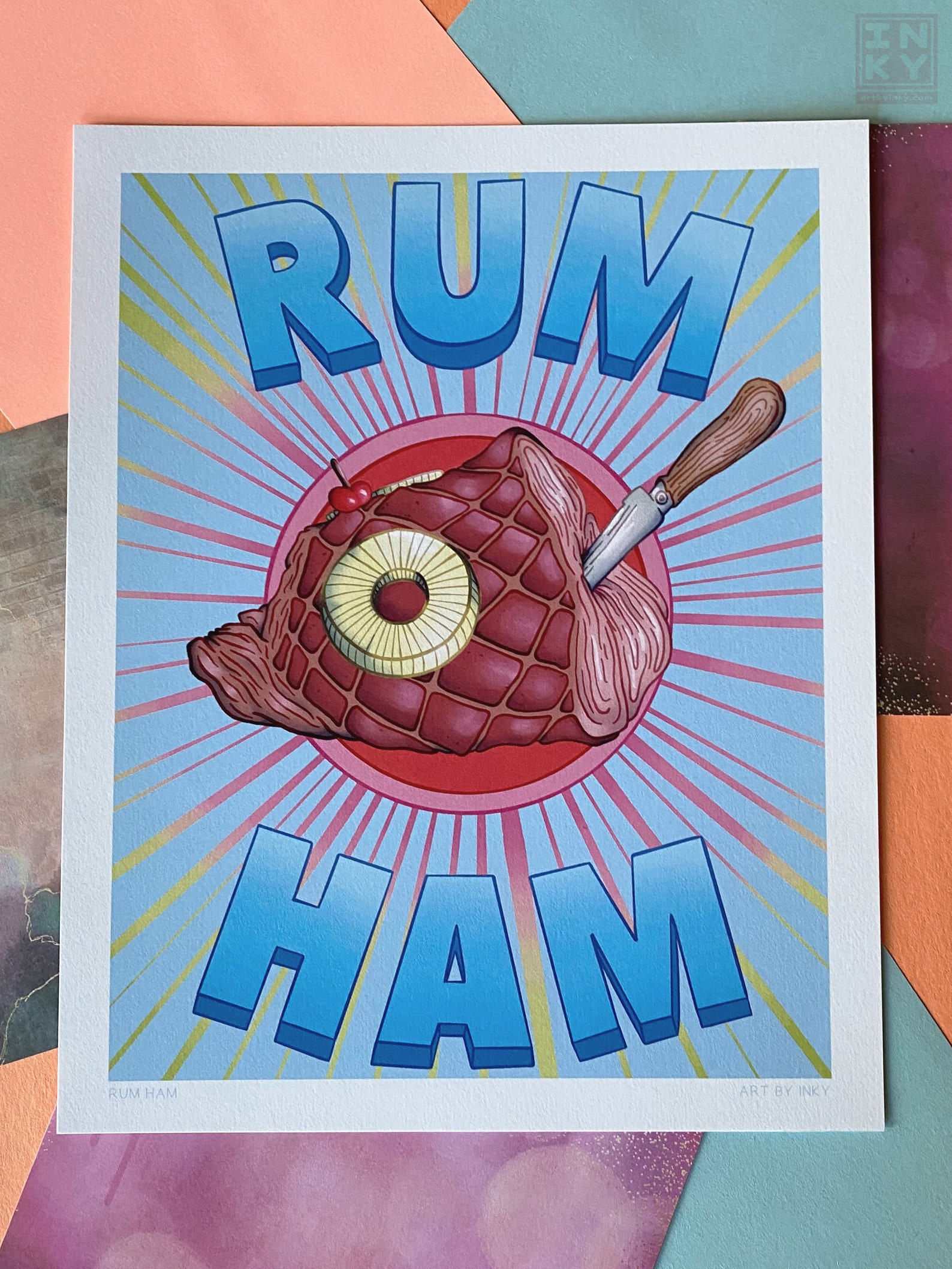 Buy Rum Ham Art Print 8 X 10 Inches Colorful Food Illustration Online