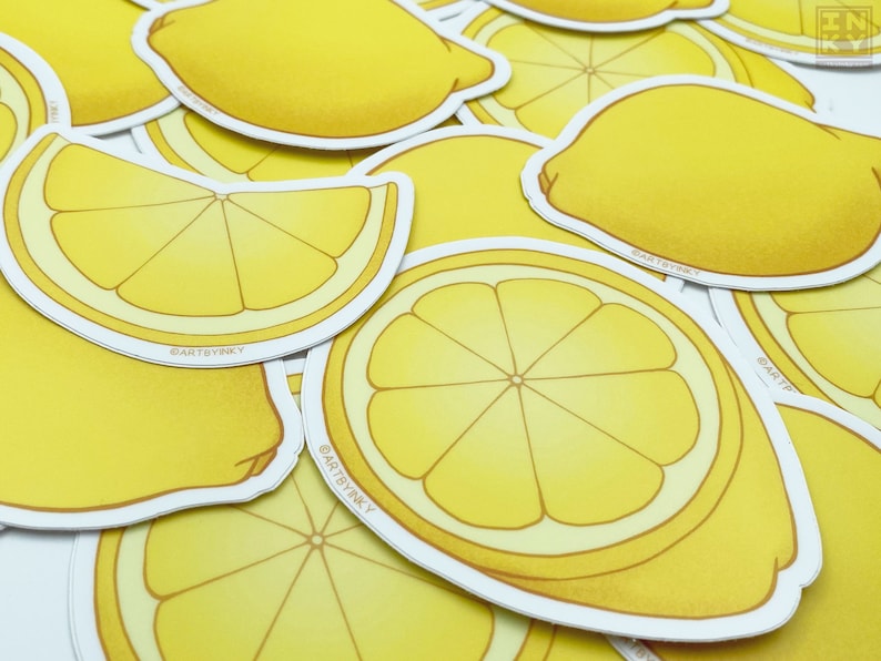 Assorted Vinyl Lemon Stickers, Waterproof Decal for Water Bottle, Die Cut Citrus Fruit Laptop Decoration image 8