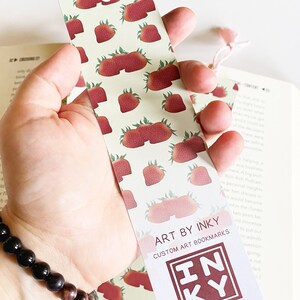 Strawberry Paper Bookmark 2 x 8 inches, Cottagecore Accessories for Reading, Handmade Bookworm Gifts image 4