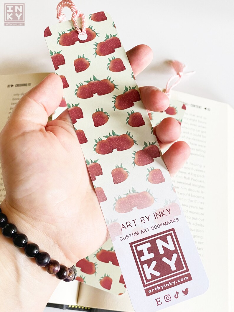 Strawberry Paper Bookmark 2 x 8 inches, Cottagecore Accessories for Reading, Handmade Bookworm Gifts image 4