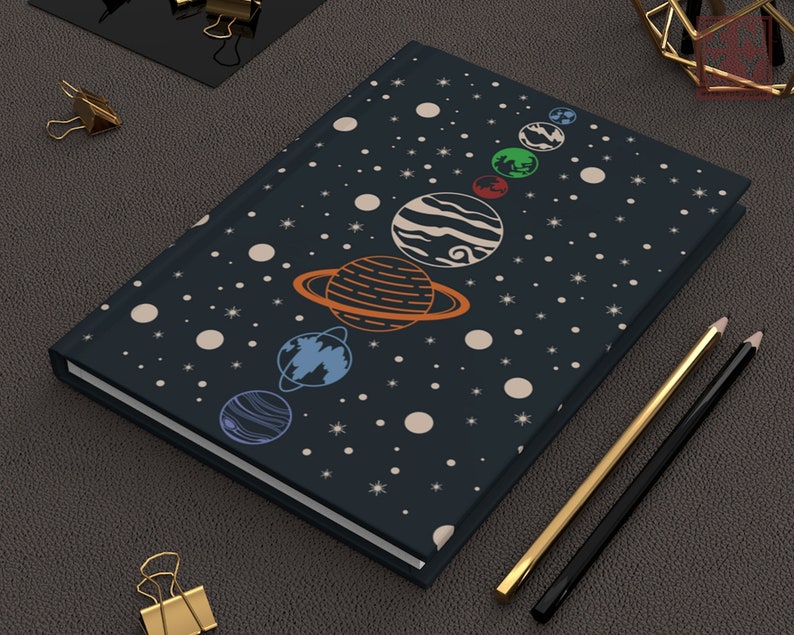 Blue Outerspace Hardcover Journal for Notetaking, Journaling and Studying, Rule Lined Solar System Notebook, Fun Cosmic Galaxy Stationery image 1