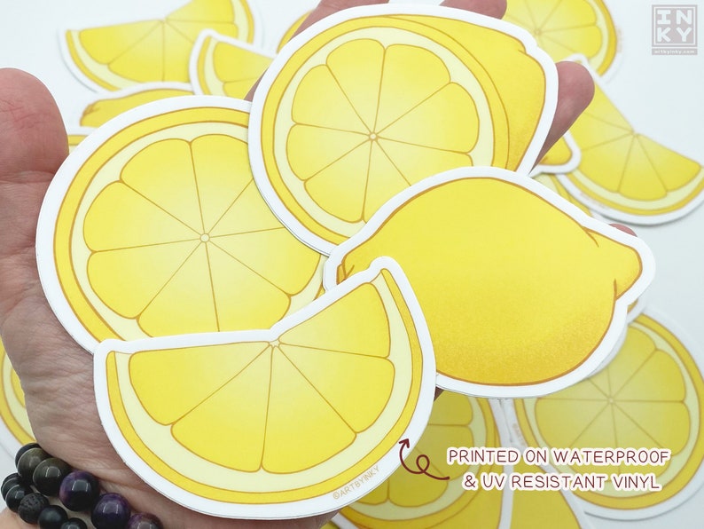 Assorted Vinyl Lemon Stickers, Waterproof Decal for Water Bottle, Die Cut Citrus Fruit Laptop Decoration image 7