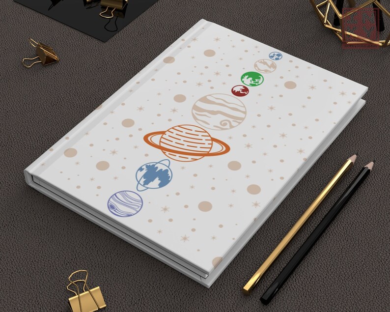 White Outerspace Hardcover Journal for Notetaking, Journaling and Studying, Rule Lined Solar System Notebook, Fun Cosmic Galaxy Stationery image 1