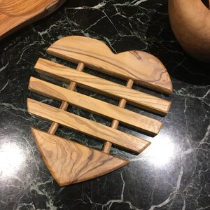 Christmas offer price, post a sweet gift sent with love. Olive wood handmade heart shaped trivet, heat resistant, for tea/coffee pot, & pans