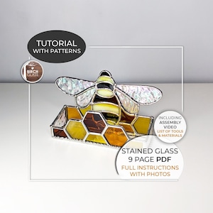 TUTORIAL •  Bee Business Card Holder (Full Instructions & Bonus Video) Stained Glass Pattern • PDF • Digital Download • Honeycomb • Bees