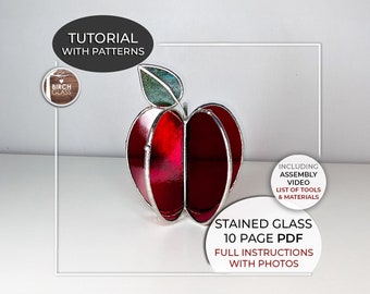TUTORIAL • 3D Apple (Full Instructions & Bonus Video) Stained Glass Pattern • PDF • Digital Download • Teacher Gift • 3D Glass Template