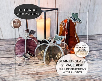 TUTORIAL • 3D Pressed Flower Pumpkin (Full Instructions) Stained Glass Pattern • PDF • Digital Download • Fall • Autumn • Halloween • DIY