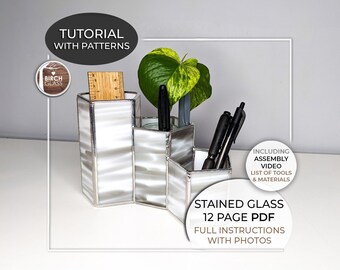 TUTORIAL • Pentagon Desk Organizer (Full Instructions & Bonus Video) Stained Glass Pattern • PDF • Digital Download • Tool Holder • Storage