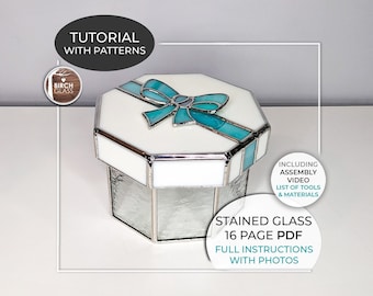 TUTORIAL •   Octagon Gift Box (Full Instructions & Bonus Video) Stained Glass Pattern • PDF • Digital Download • Present With Bow • Jewelry