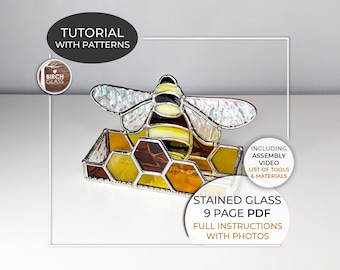 TUTORIAL •  Bee Business Card Holder (Full Instructions & Bonus Video) Stained Glass Pattern • PDF • Digital Download • Honeycomb • Bees