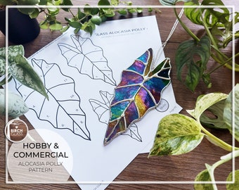 PATTERN • Alocasia Polly x3 Sizes Stained Glass Pattern • PDF • Digital Download • Leaves • Plant Stake • Suncatcher