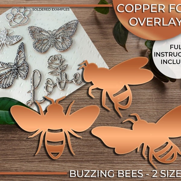 Bees Copper Foil Overlay • Stained Glass • Copper Foil • Stained Glass Overlay • Flowers • Heart • Bee • Bug • Bumblebee