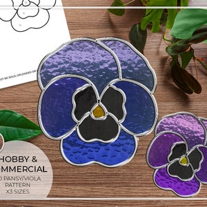 PATTERN • Pansy Viola Stained Glass Pattern • PDF • Digital Download • Stained Glass Patterns • Suncatcher • Pansies