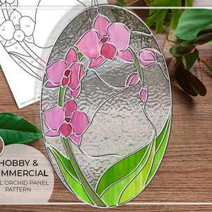 PATTERN • Orchid Oval Panel Stained Glass Pattern • PDF • Digital Download • Glass Panel • Suncatcher • Circle • Orchids • Flowers