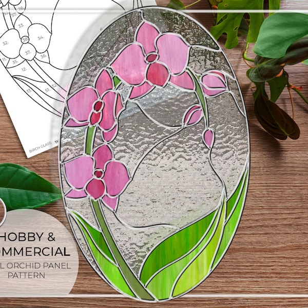 PATTERN • Orchid Oval Panel Stained Glass Pattern • PDF • Digital Download • Glass Panel • Suncatcher • Circle • Orchids • Flowers