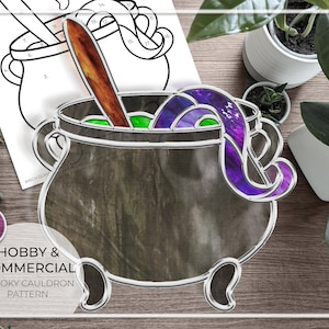 PATTERN • Halloween Cauldron Stained Glass Pattern • PDF • Digital Download • Spooky • Pumpkin • Witch • Jack O Lantern • Witches • Cauldron