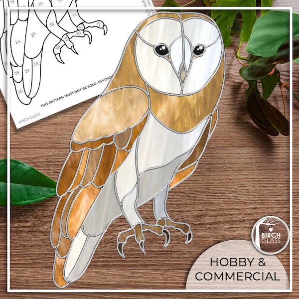 PATTERN • Barn Owl Branches Stained Glass Pattern • PDF • Digital Download • Owls • Window • Fall • Autumn • Night • Snowy • Tawny