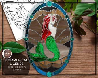 PATTERN • Pearl Mermaid Stained Glass Pattern • PDF • Digital Download • Ariel • Panel • Little Mermaid • Ocean • Sea • Shell • Crab • Clam