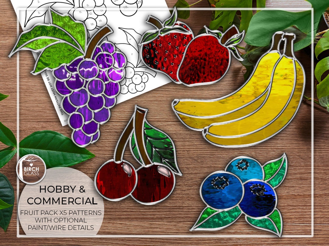 PATTERNS Fruit X5 Stained Glass Pattern PDF Digital Download Fruits
