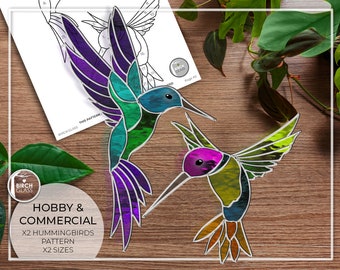 PATTERN • X2 Hummingbirds Stained Glass Pattern • PDF • Digital Download • Birds • Hummingbird • Animals • Easy • Beginner • Printable