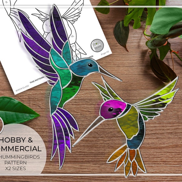 PATTERN • X2 Hummingbirds Stained Glass Pattern • PDF • Digital Download • Birds • Hummingbird • Animals • Easy • Beginner • Printable