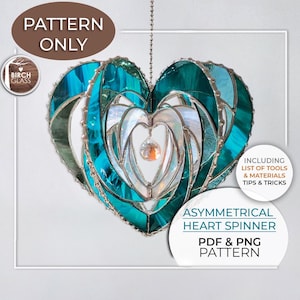 May include: A teal blue stained glass heart spinner pattern. The pattern includes a list of tools, materials, tips, and tricks. The pattern is available in PDF and PNG formats.