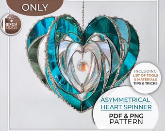Pattern • Asymmetrical 3D Heart Spinner Stained Glass Pattern (PATTERN ONLY) • Digital Download • PNG • Birch Glass