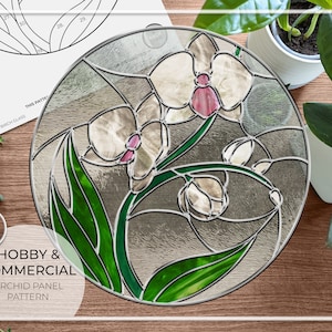 PATTERN • Orchid Round Panel Stained Glass Pattern • PDF • Digital Download • Glass Panel • Suncatcher