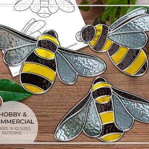 MUSTER • X3 Bee Pack Glasmalerei Muster • PDF • Digital Download • Hummel • Honigbiene • Pack • Bienenwabe • Bienen