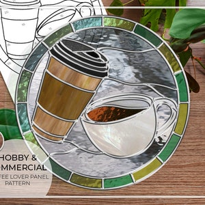PATTERN • Coffee Lover Stained Glass Pattern • PDF • Digital Download • Panel • Latte • Cafe • Hot Chocolate • Hobby • Round
