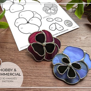 PATTERN • 3D Pansy X2 Pansies Stained Glass Pattern • PDF • Digital Download • Flowers