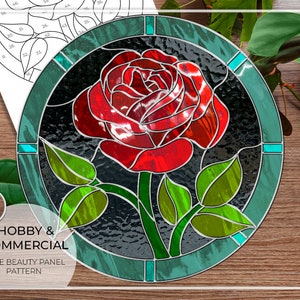 PADRÃO • Padrão de vitral Rose Beauty Panel • PDF • Download digital • Rosas • Flor • Flores • Cravo • Rosa • Painel redondo