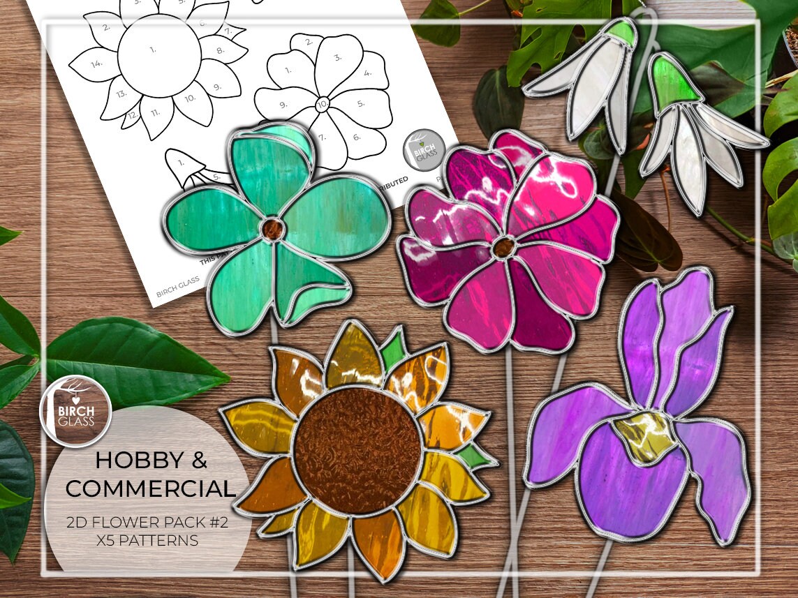 PATTERNS Flower Pack X5 Beginner Stained Glass Patterns 2 PDF Digital Download Iris Plant Stake Sunflower Easy Bouquet - Etsy