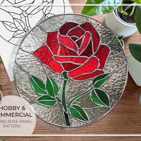 PATTERN • Round Rose Panel Stained Glass Pattern • PDF • Digital Download • Roses • Glass Panel • Suncatcher