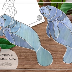 PATTERN • Manatee x2 Stained Glass Pattern • PDF • Digital Download • Manatee • Sealife • Sea • Ocean • Easy • Sea Cow