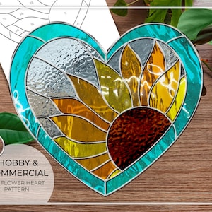 PATTERN • Sunflower Heart Stained Glass Pattern • PDF • Digital Download • Flowers • Heart • Love • Panel • Sun Flower • Easy • Beginner