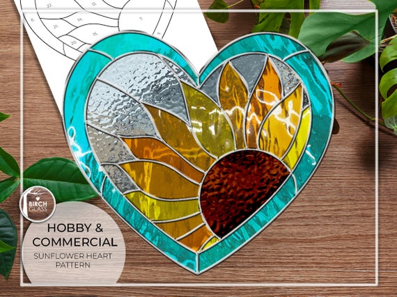 PATTERN Sunflower Heart Stained Glass Pattern PDF Digital Download Flowers  Heart Love Panel Sun Flower Easy Beginner 