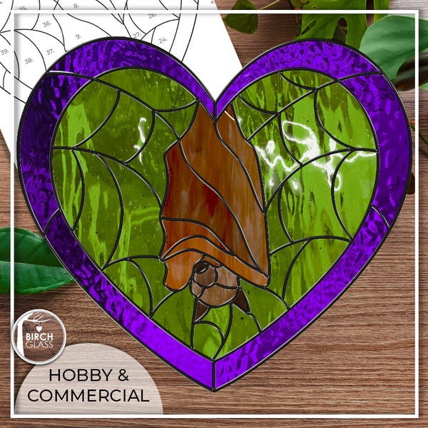 PATTERN • Bat Heart Stained Glass Pattern • PDF • Digital Download • Spooky • Pumpkins • Fall • Spiderweb • Autumn • Halloween • Cobweb Bats