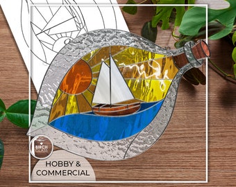 PATTERN • Sail Boat Bottle Stained Glass Pattern • PDF • Digital Download • Boat • Hobby • Sunset • Panel • Sunny • Sky • Potion