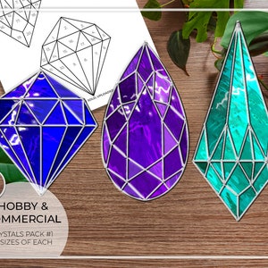 PATTERN • Crystal Stained Glass Patterns x3 • PDF • Digital Download • Crystal • Diamond • Emerald • Sapphire • Crystals • Geometric