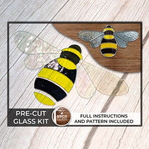 PRECUT GLASS Bienen-Kit • Glasmalerei • Mosaik-Kit • Glas-Kit • Glas für Anfänger • Anleitung • Vorgeschnitten • Buntglas-Muster • Bienenwabe