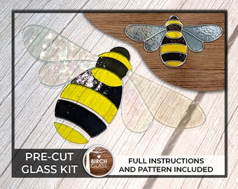 PRECUT GLASS Bee Kit • Stained Glass • Mosaic Kit • Glass Kit • Glass Beginner • Tutorial • Pre-Cut • Stained Glass Pattern • Honeycomb