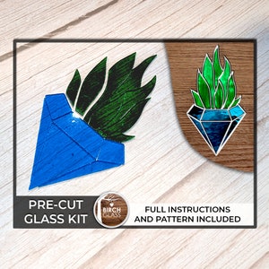 PRECUT GLASS Geometrisches Sukkulenten Kit • Glasmalerei • Mosaik-Kit • Glas-Kit • Glas für Anfänger • Anleitung • Pflanzen • Glas-Muster