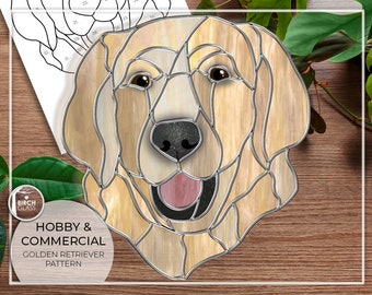 PATTERN • Golden Retriever Stained Glass Pattern • PDF • Digital Download • Dog • Animal • Cute • Hanging • Suncatcher • Memorial