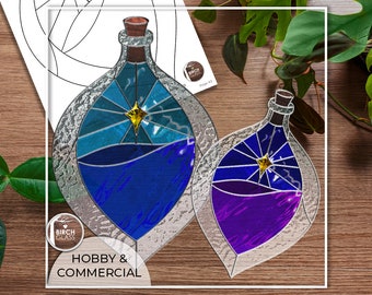 PATTERN • Starry Sky Bottle Stained Glass Pattern • PDF • Digital Download • Stars • Hobby • Potion • Panel • Sunny • Sky • Ocean