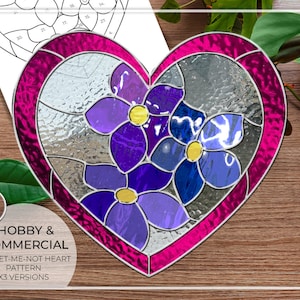 PATTERN • Forget Me Not Flower Heart Stained Glass Pattern • PDF • Digital Download • FMN • Flowers • Heart • Love • Panel • Daisy • Nature