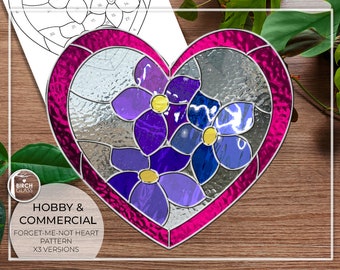 PATTERN • Forget Me Not Flower Heart Stained Glass Pattern • PDF • Digital Download • FMN • Flowers • Heart • Love • Panel • Daisy • Nature