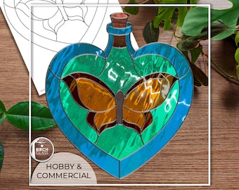 PATTERN • Butterfly Potion Bottle Stained Glass Pattern • PDF • Digital Download • Caterpillar • Hobby • Potion • Nature • Insect