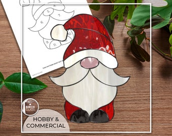 PATTERN • Christmas Gnome Stained Glass Pattern • PDF • Digital Download • Holiday • Santa • Winter • Snow • Beginner • Simple • Gonk